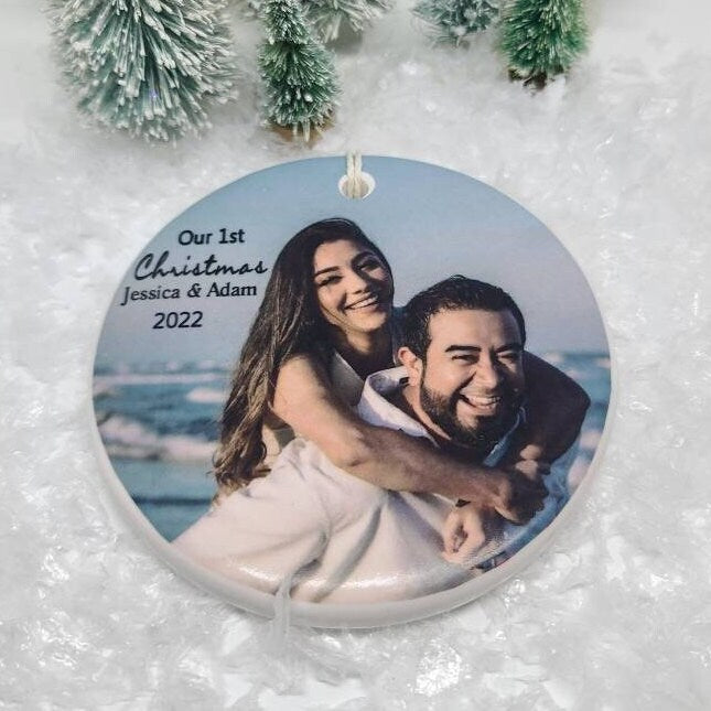 Ornament Dating, Couple Ornament, Custom Ornament, Personalized Ornament, Our 1st Christmas - your photo and names