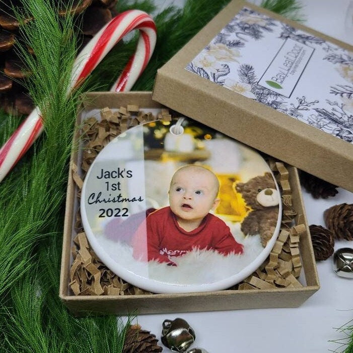 Ornament Baby's 1st, Christmas Ornament, Custom Ornament, Personalized Gift - picture of your baby and their name