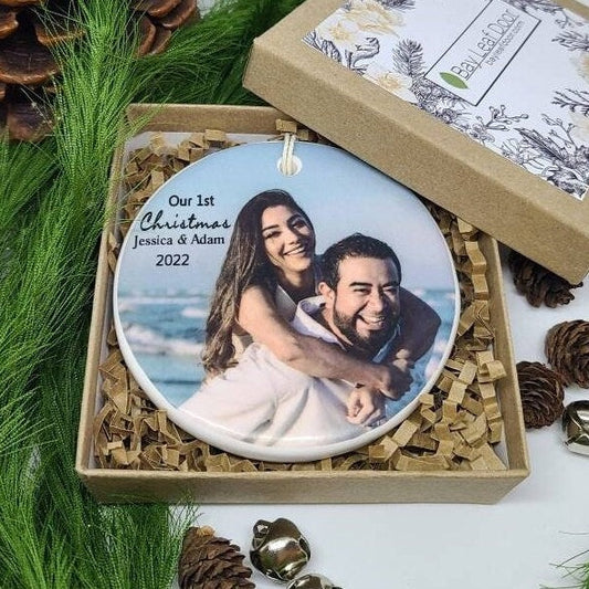 Ornament Dating, Couple Ornament, Custom Ornament, Personalized Ornament, Our 1st Christmas - your photo and names