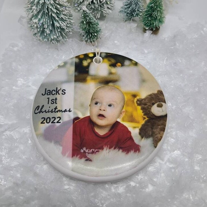 Ornament Baby's 1st, Christmas Ornament, Custom Ornament, Personalized Gift - picture of your baby and their name