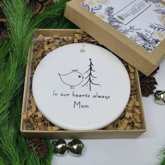 Ornament Sympathy, Memorial Gift, Minimalist Ornament, Sympathy Gift - line drawn bird with name