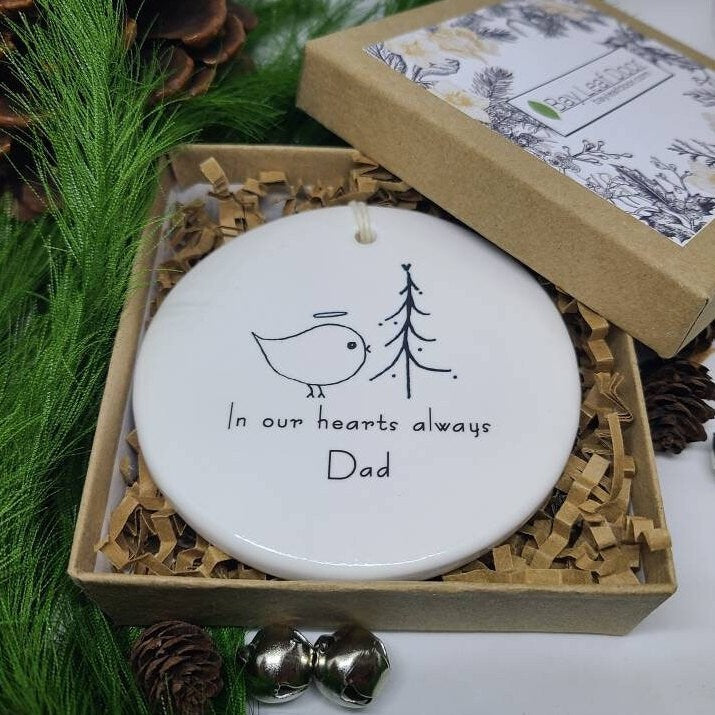 Ornament Sympathy, Memorial Gift, Minimalist Ornament, Sympathy Gift - line drawn bird with name