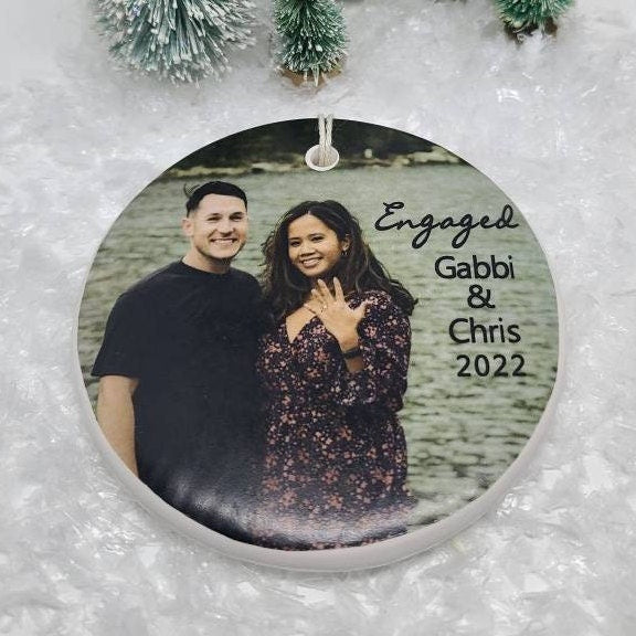 Ornament Engaged, Couple, Engagement Ornament, Custom Ornament - your photo with your names