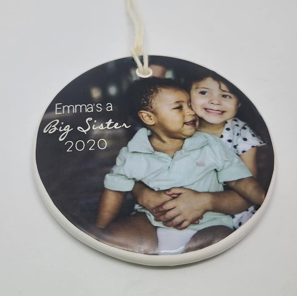 Ornament Big Sister, Ceramic Sibling Ornament, Personalized Big Brother Ornament - your photo and Child's name
