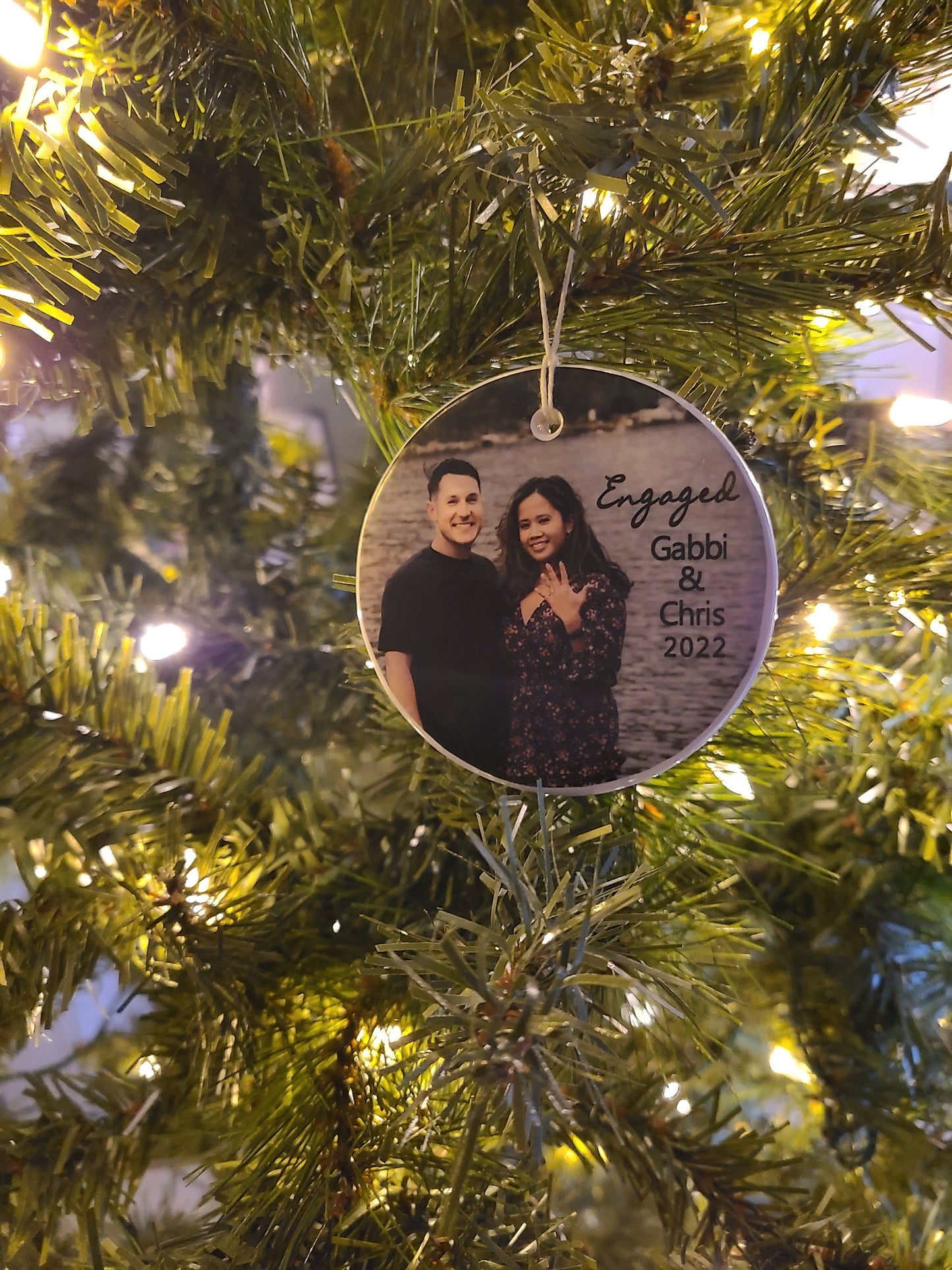 Ornament Engaged, Couple, Engagement Ornament, Custom Ornament - your photo with your names