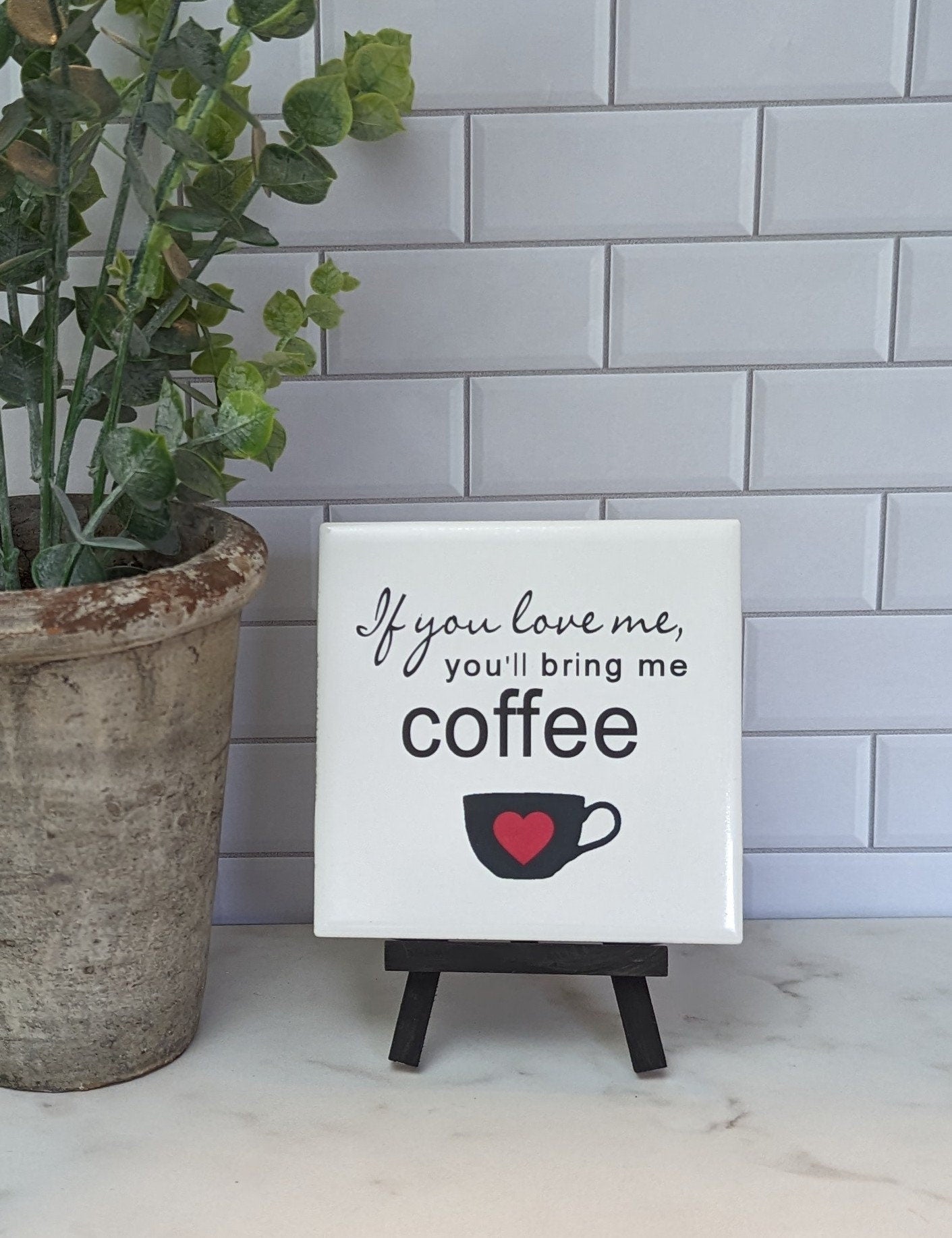 Coffee sign, easel sign, fresh brewed coffee tile sign - easel included, your color choice