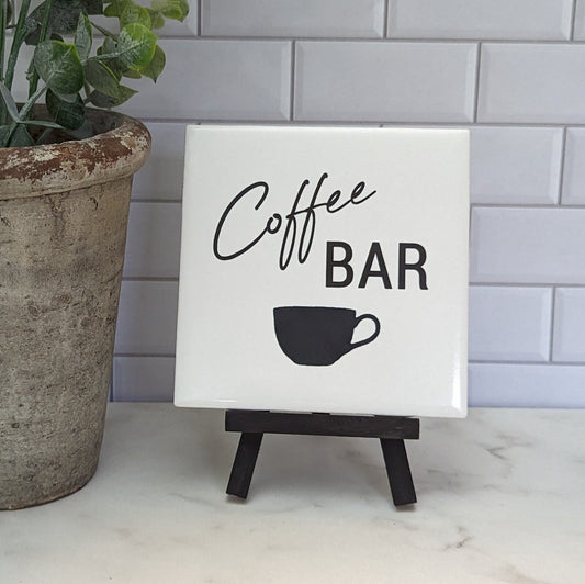 Coffee Bar sign, easel sign, fresh brewed coffee tile sign - easel included, your color choice