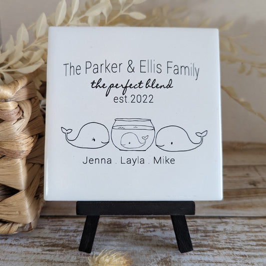Custom Blended Family Name Sign, YOUR Last Name with optional established year, tile with choice of easel color, easel sign - easel included