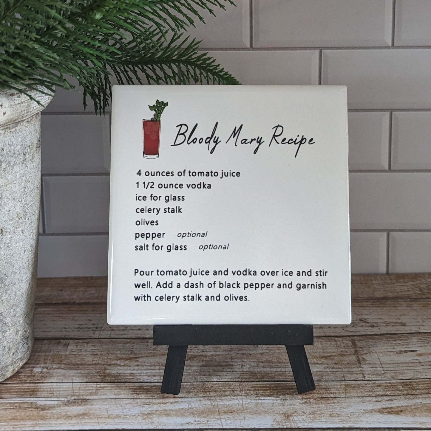 Drink Recipe sign, bar sign, CUSTOM recipe, easel sign, tile sign - easel included, your color choice