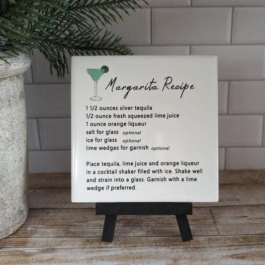 Drink Recipe sign, bar sign, CUSTOM recipe, easel sign, tile sign - easel included, your color choice