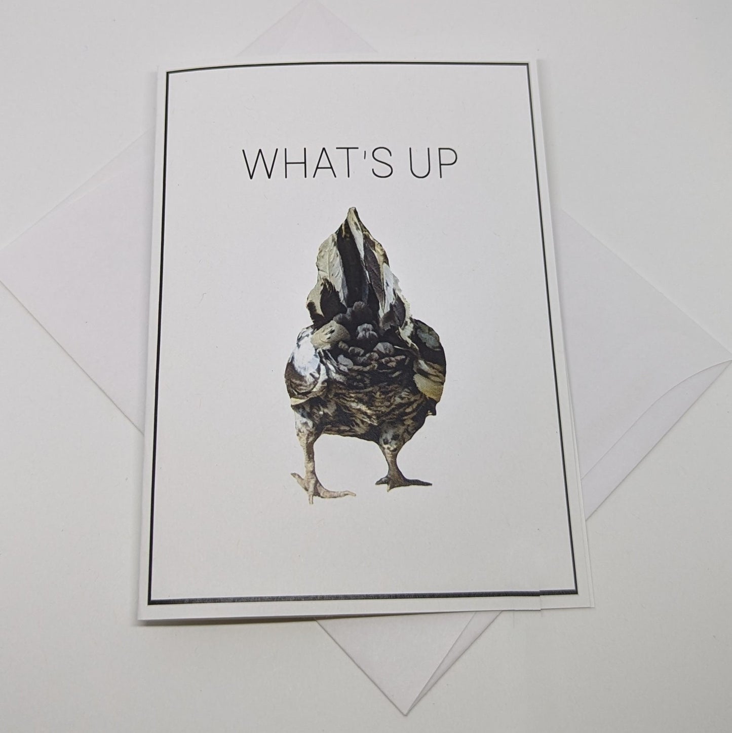 What's Up Chicken Butt Card - featuring Baldy our rescue chicken