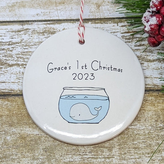 Baby's 1st Christmas Custom Ornament, Line Drawn Ornament, Minimalist Ornament - with your child's name