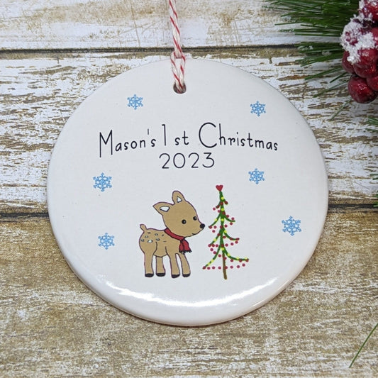 Baby's 1st Christmas Custom Ornament, Line Drawn Ornament, Minimalist Ornament - with your child's name