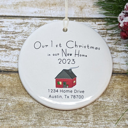 Ornament Line Drawn New Home, Custom, Personalized, Real Estate, Our New Home Ornament, 1st Home - your new home address and the year