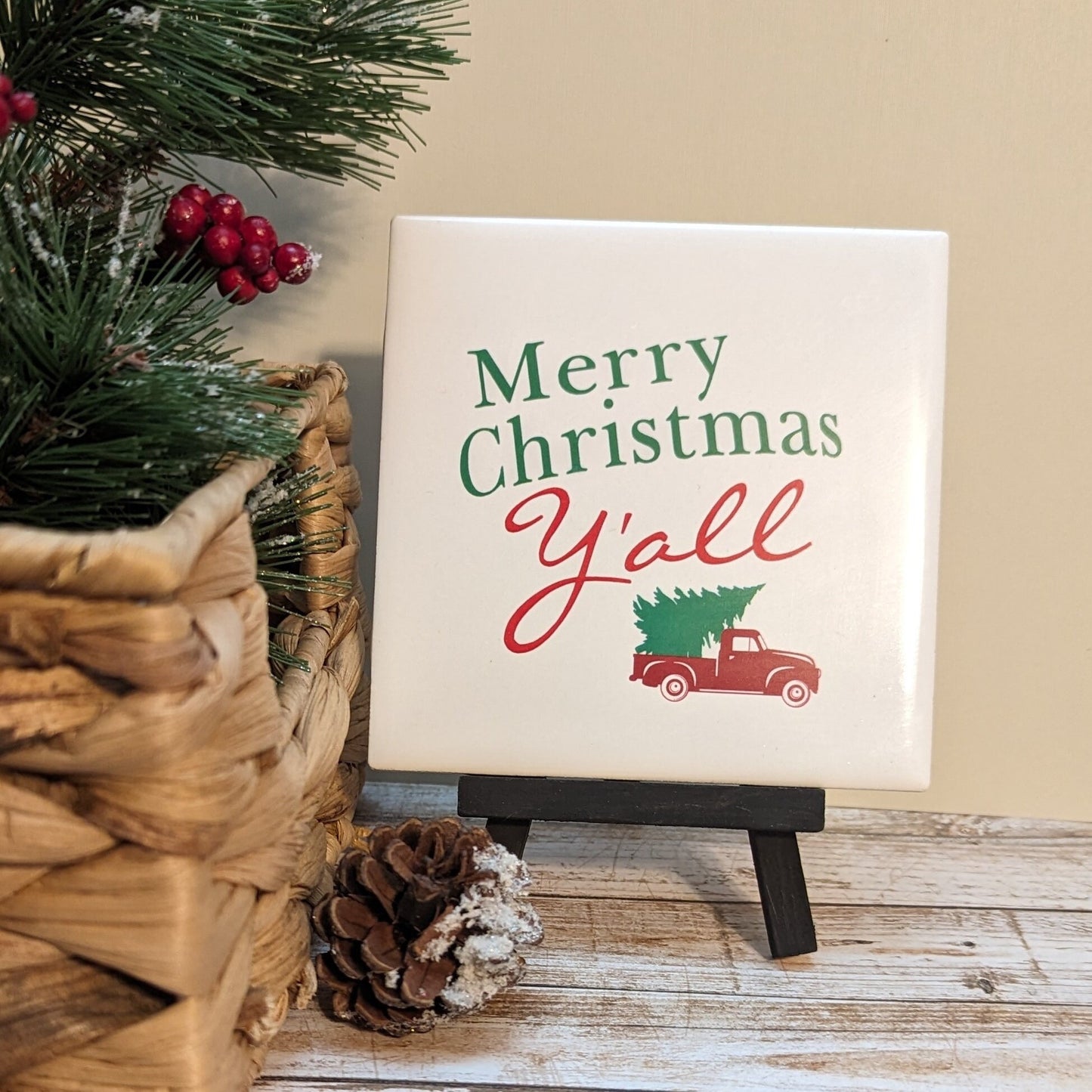 Merry Christmas Y'all signs, easel sign, tile sign - easel included, your color choice