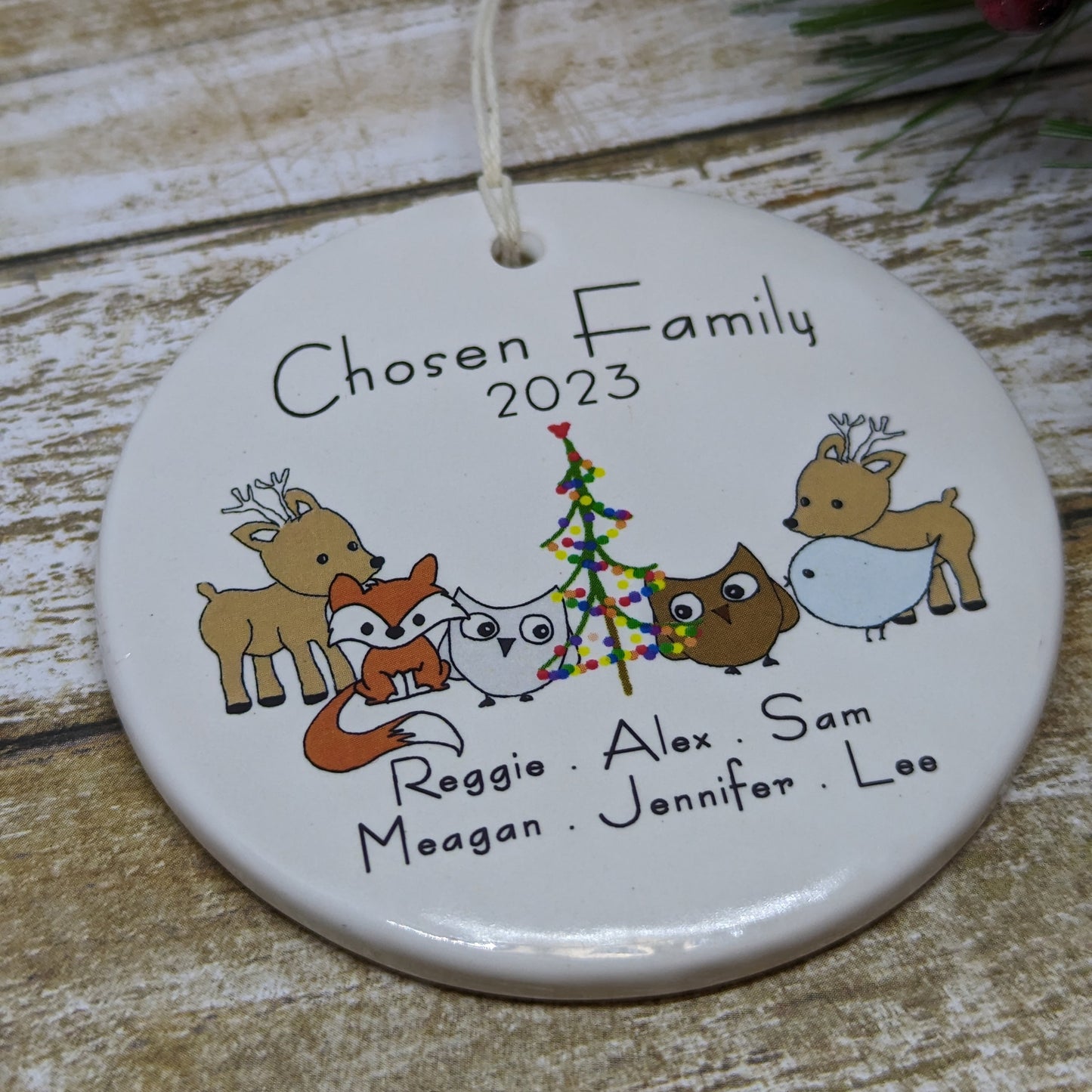 Chosen Family Custom Christmas Ornament, Line Drawn Ornament, Minimalist Ornament - personalized