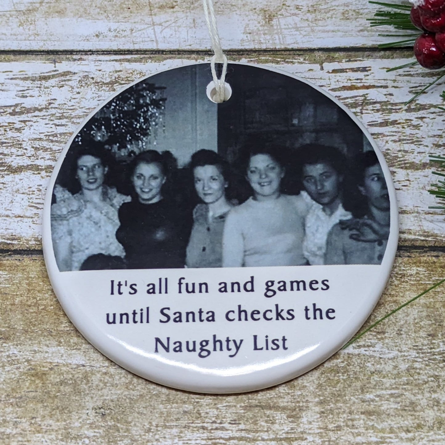 Ornament Snarky, Funny, Wine, Naughty List Christmas Ornament, Snarky Ornament, Vintage Style Ornament - 5 design choices