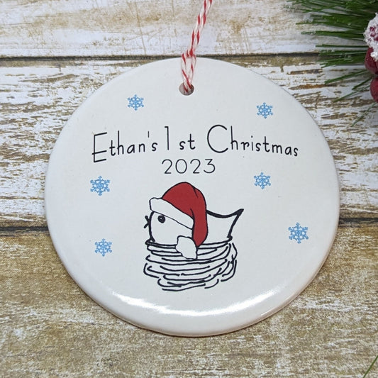 Baby's 1st Christmas Custom Ornament, Line Drawn Ornament, Minimalist Ornament - with your child's name