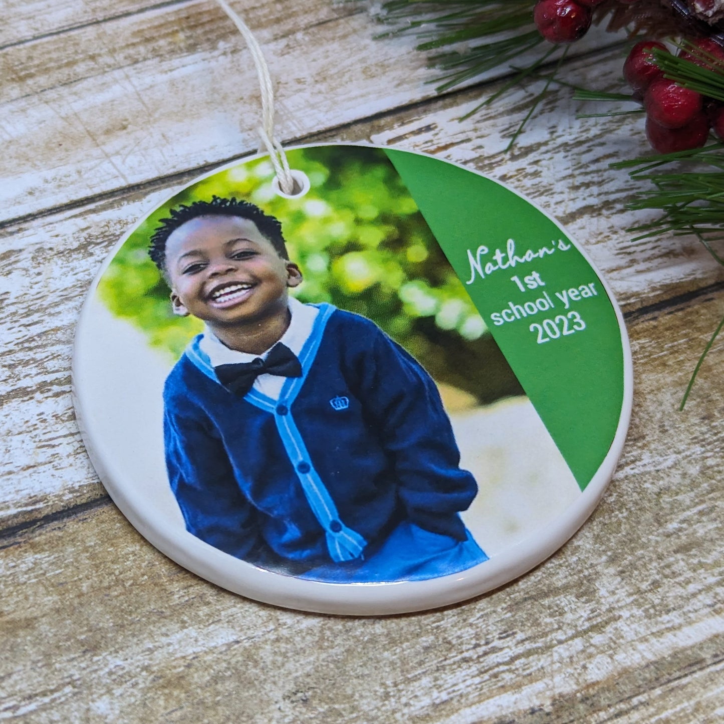 Ornament First School Year, Ceramic Ornament, Personalized Child Ornament - your photo and Child's name 1st School Year Ornament