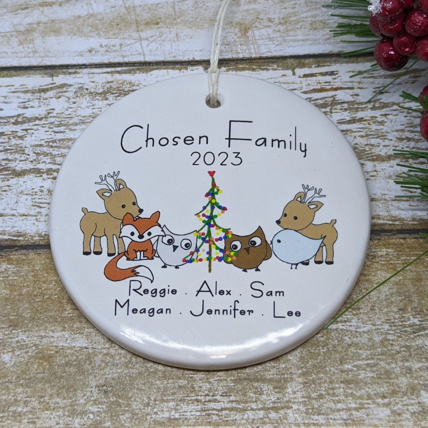 Chosen Family Custom Christmas Ornament, Line Drawn Ornament, Minimalist Ornament - personalized