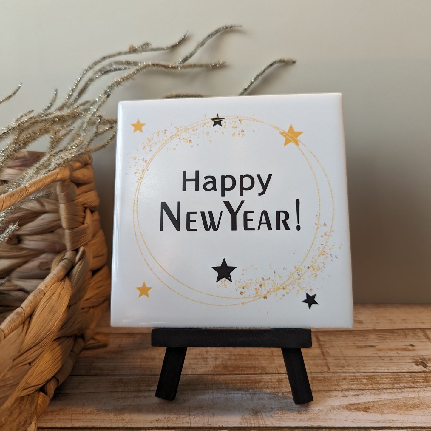 Happy New Year signs, easel sign, tile sign - easel included, your color choice
