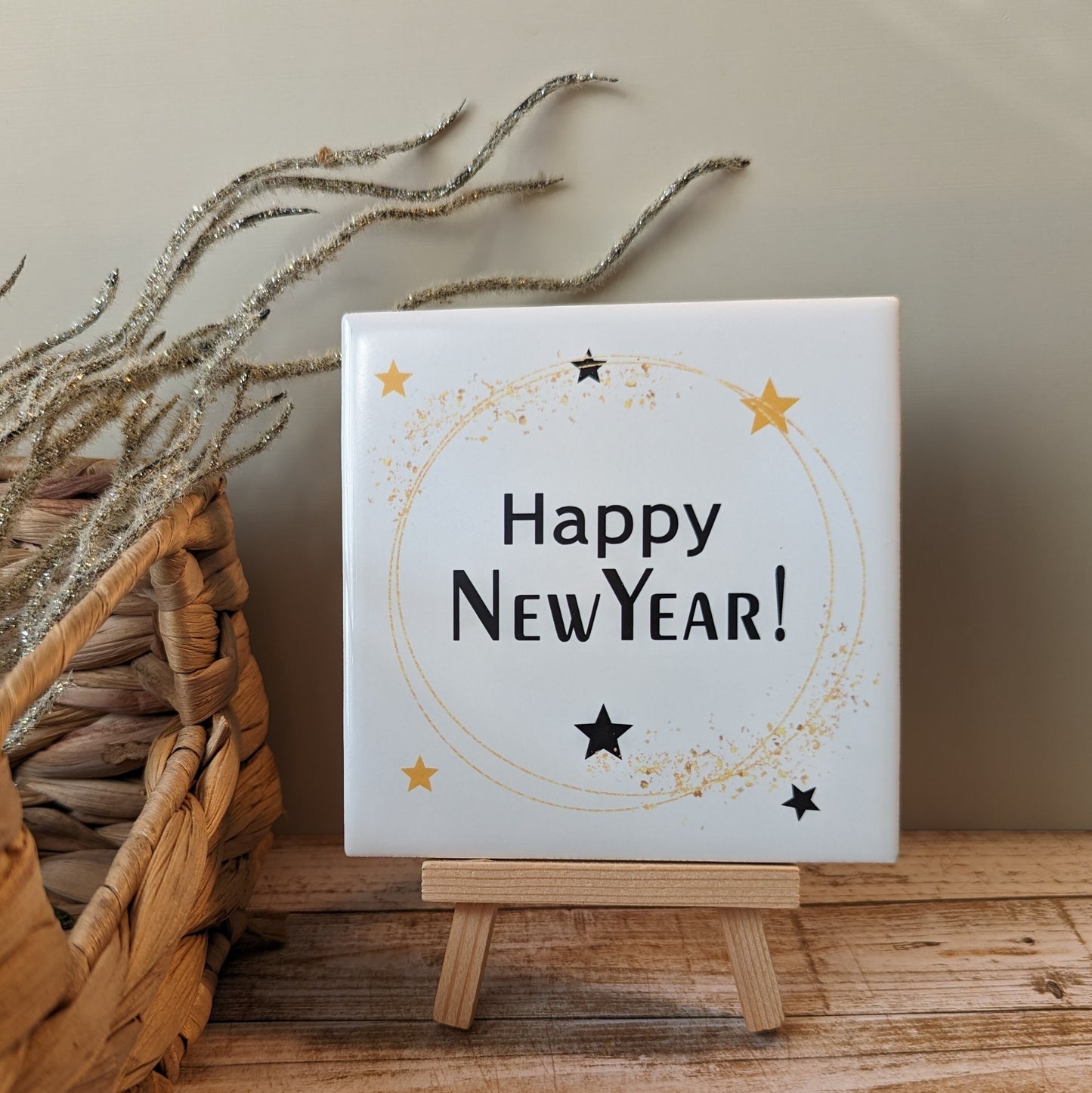 Happy New Year signs, easel sign, tile sign - easel included, your color choice