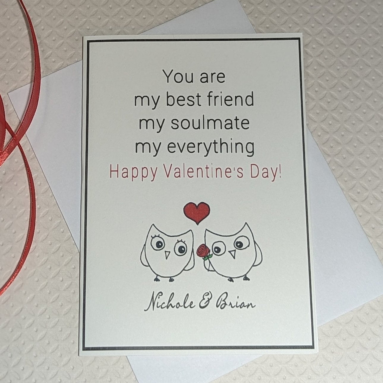 Custom Line Drawn Valentine Card - owl couple - your names