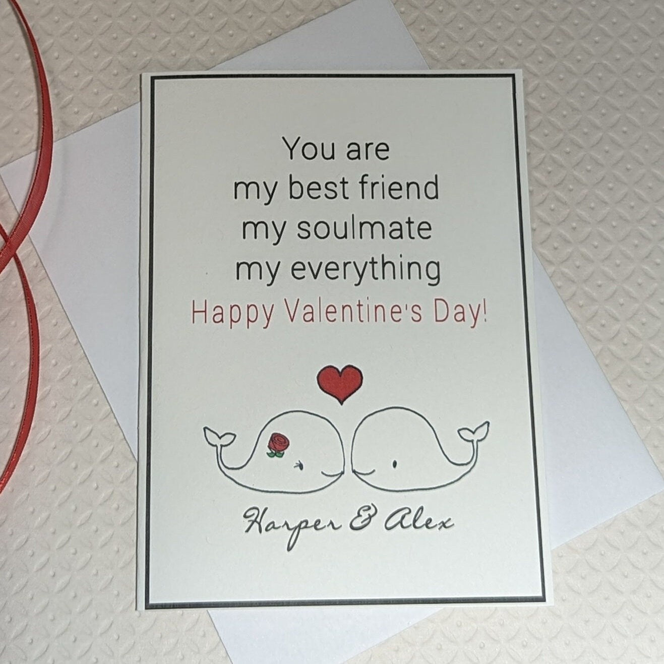 Custom Line Drawn Valentine Card - whale couple - your names