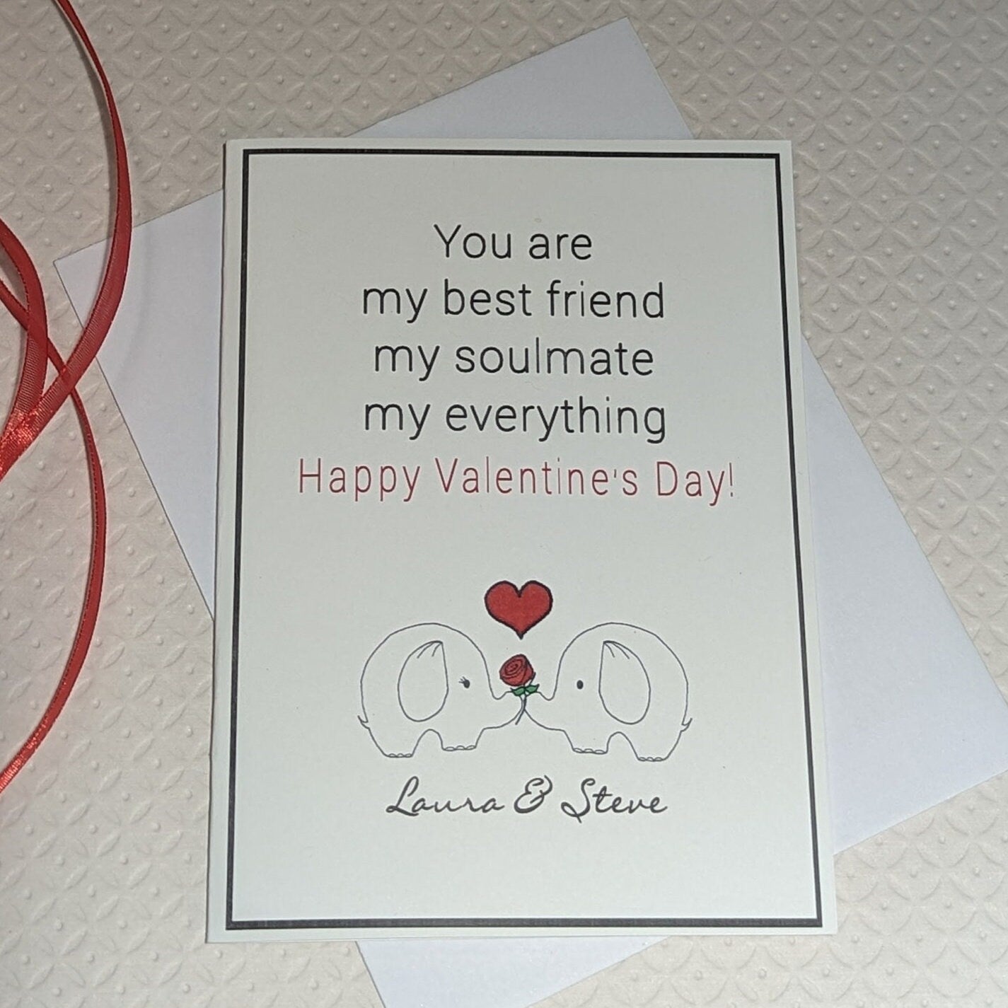 Custom Line Drawn Valentine Card - elephant couple - your names