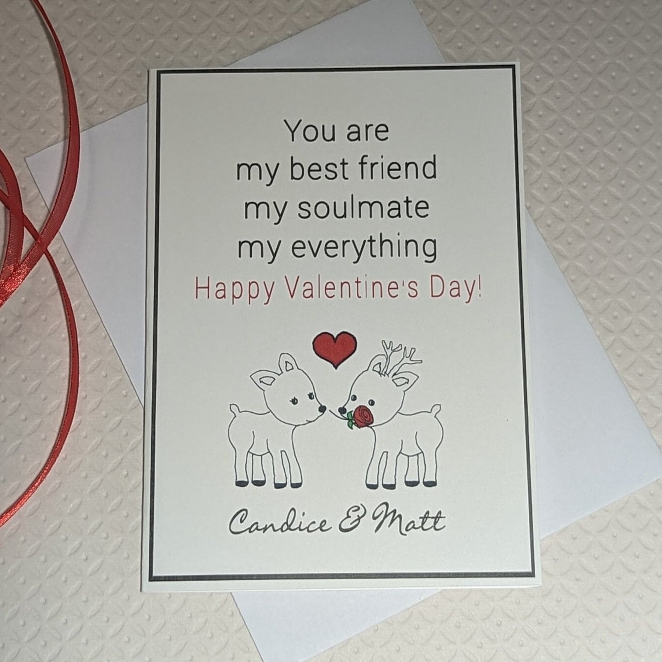 Custom Line Drawn Valentine Card - deer couple - your names